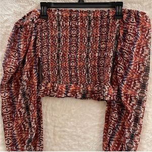 Patterned off the shoulder crop